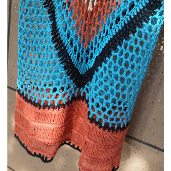 CLEARANCE Crochet Coverup Tunic Colorblock Dress - Picture 6 of 6